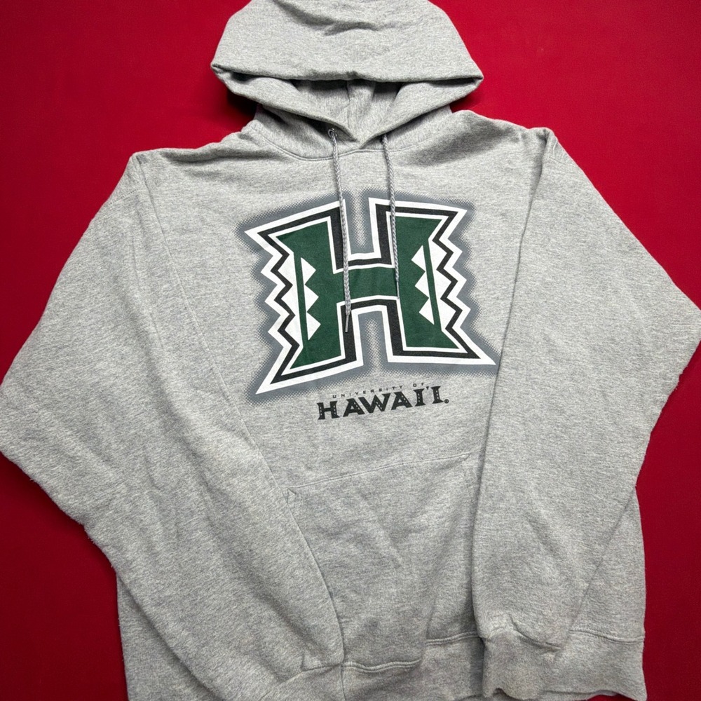 University of Hawaii Rainbow Warriors Hoodie Heather Gray Vintage Style Mens L